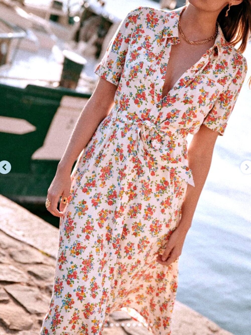 EUC Sezane Adele Floral Midi Shirtdress White Red 36, 4, S
